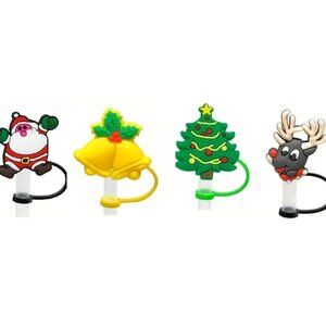 Straw Cover Cap/Toppers for Stanley Cup Silicone Straw All Things Christmas 4PCS